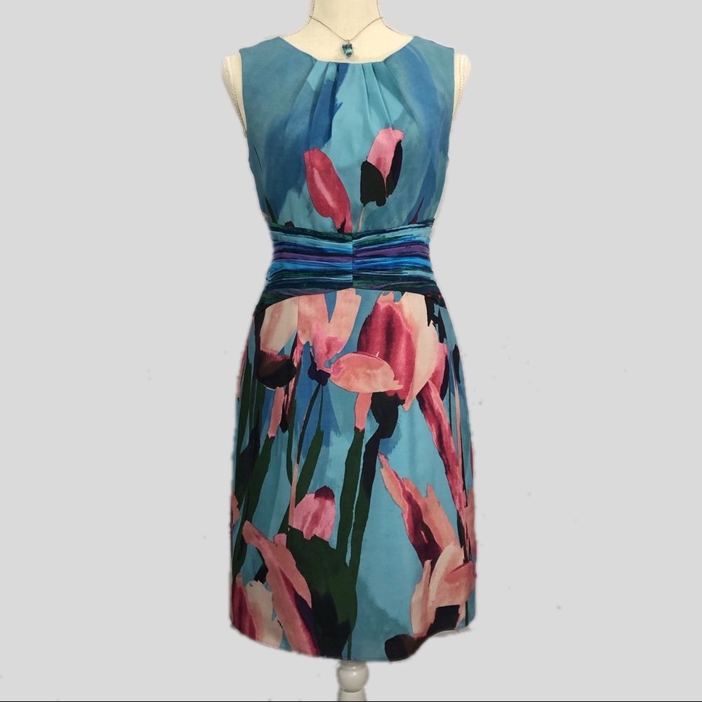 Adrianna Papell Blue and Pink Floral Dress